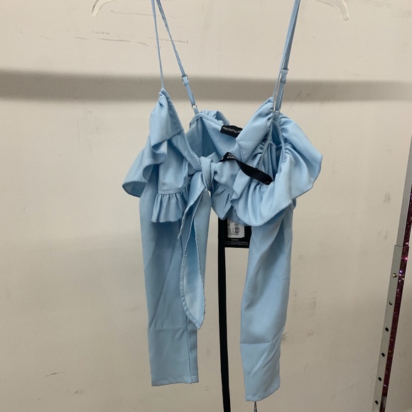 BABY BLUE LONG SLEEVE CROP TOP - Picture 1 of 3